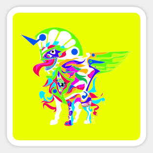 yellow light eye in the sky in kaiju sphinx madness ecopop mexican patterns and colors Sticker